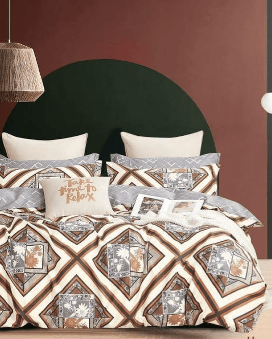 Bigmoon All-Round Elastic Fitted Sheet with Pillow Covers – Rustic Floral Diamond 72x78x14 inch
