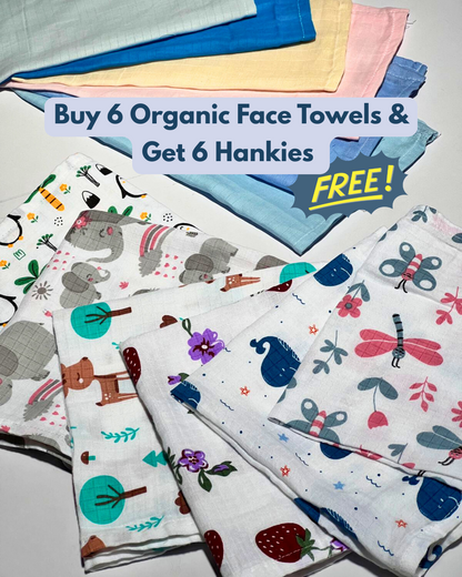 Buy 6 Organic Face Towels & Get 6 Hankies FREE