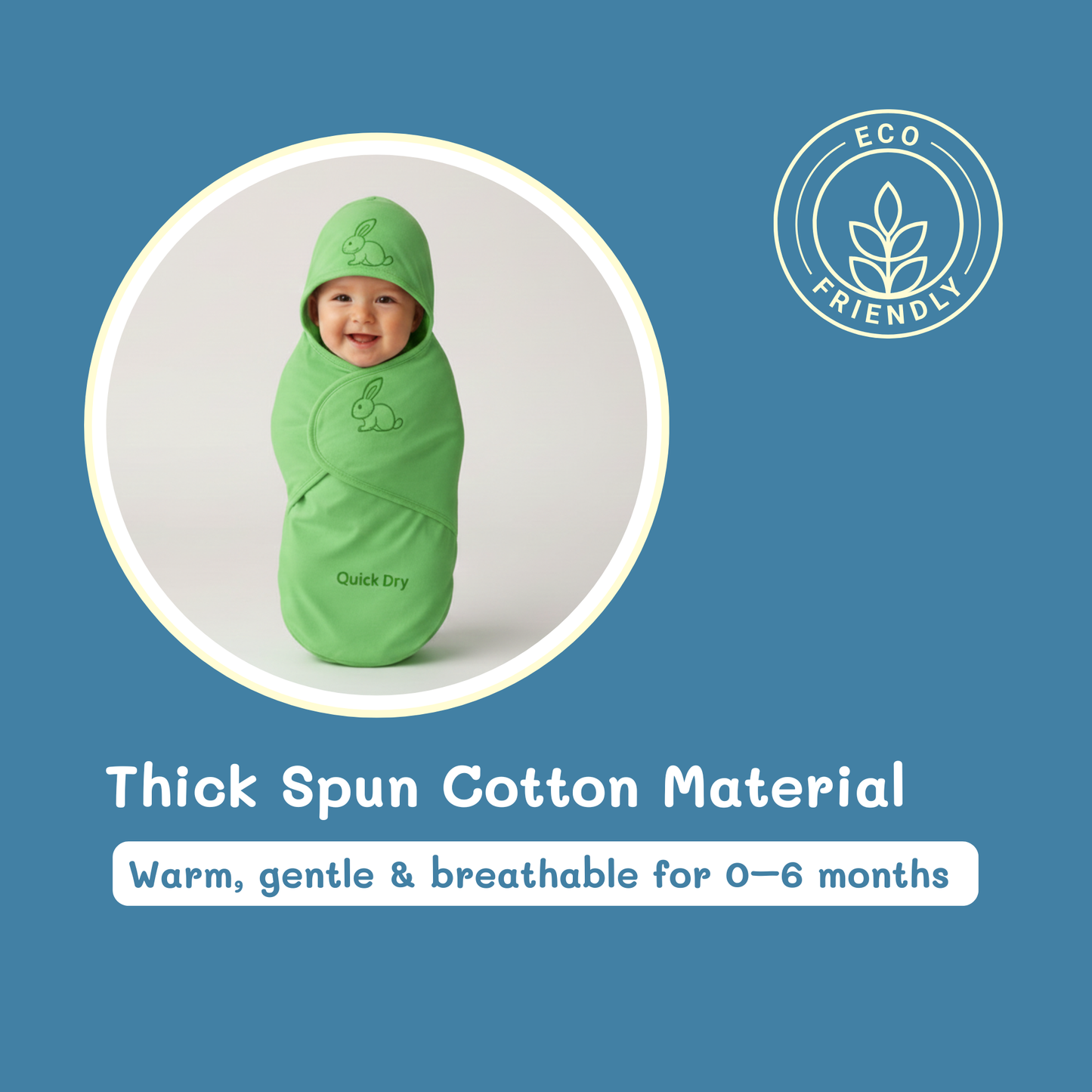 Bigmoon Adjustable Swaddle Wrap – Green (0–6 Months)