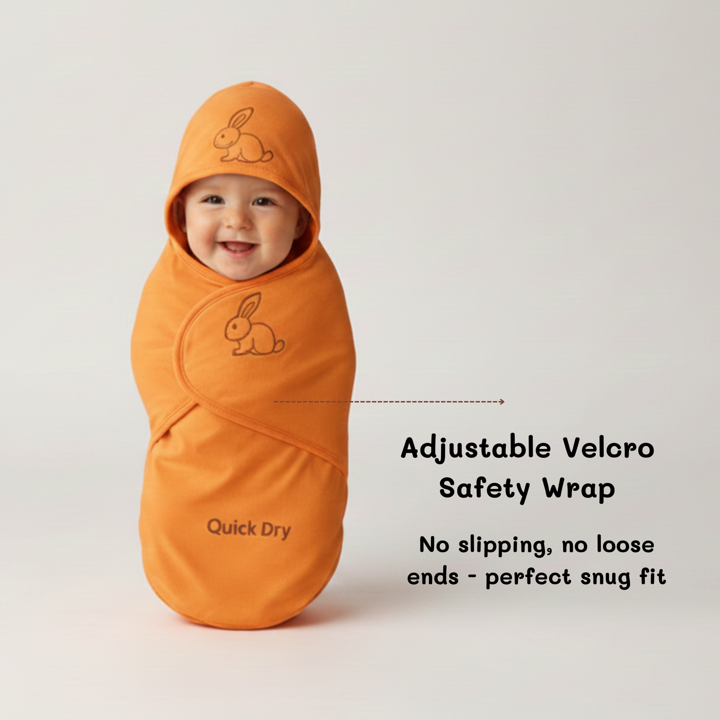 Bigmoon Adjustable Swaddle Wrap – Orange (0–6 Months)