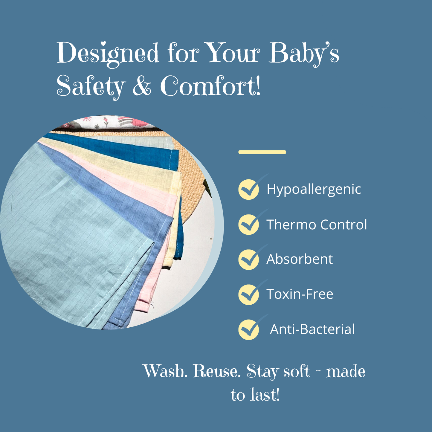 Colorful Baby Hankies Set of 12 Size : 12 x 12 inch | 100% Cotton | Soft, Gentle & Reusable |  Diwali Festive Offer