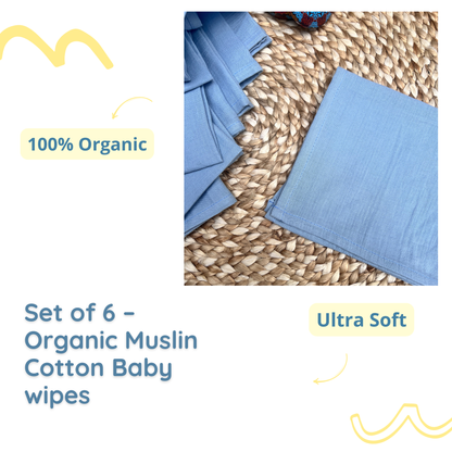 BIGMOON Muslin Cotton Baby wipes - 12 x 12 inch pack of 6