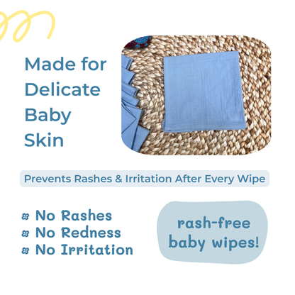 BIGMOON Muslin Cotton Baby wipes - 12 x 12 inch pack of 6