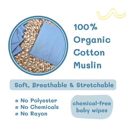 BIGMOON Muslin Cotton Baby wipes - 12 x 12 inch pack of 6