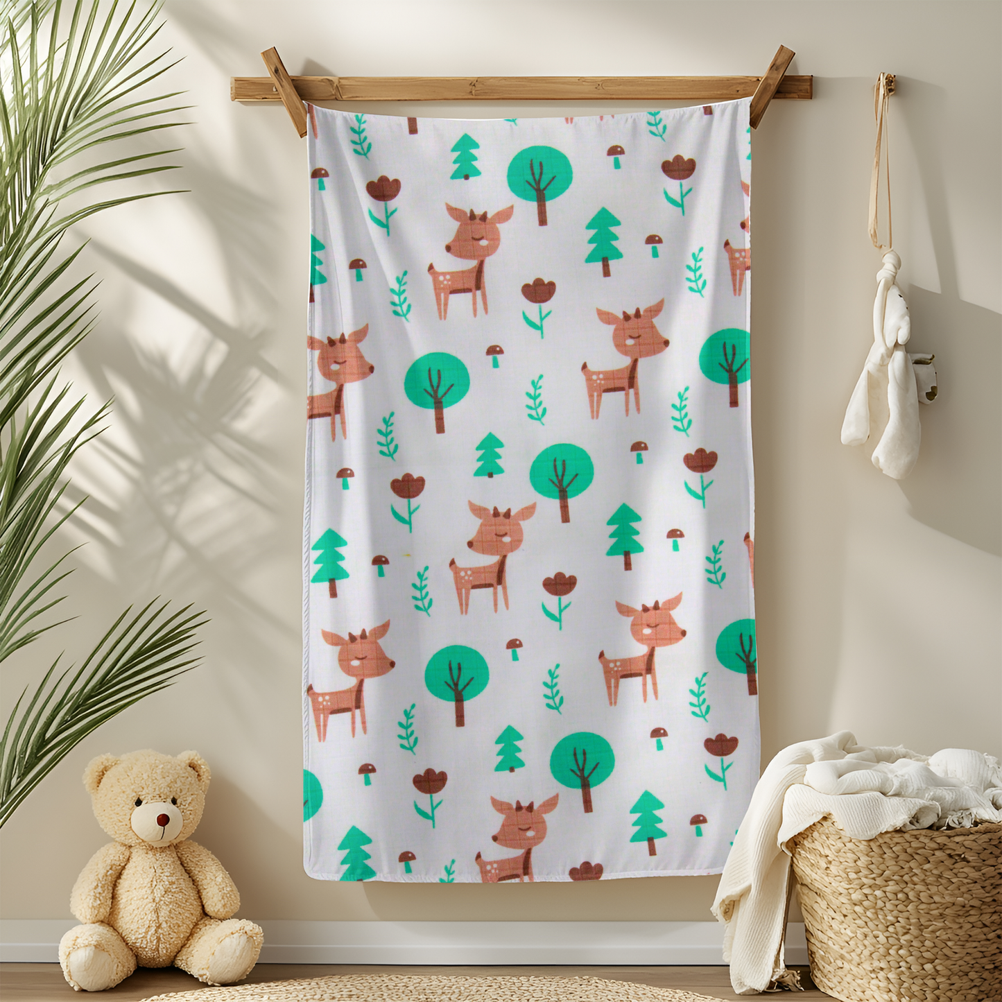 Muslin Baby Towel – 75x140 cm - Deer Elephant Print