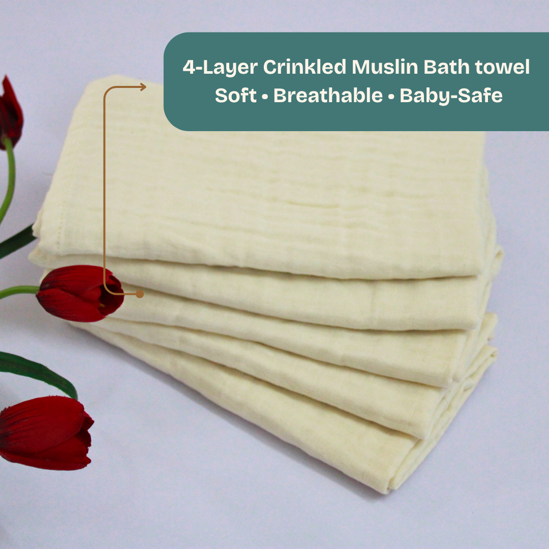 Muslin Baby 4 layer crinkled small sized Bath Towels (Pack of 5), 50 x 50 inch | Newborn to Toddler