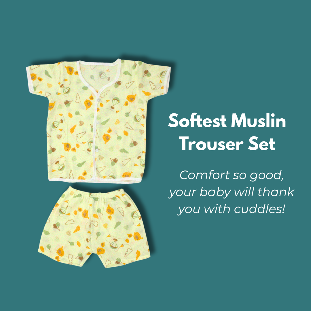 Sky Snuggles Muslin Cotton Trouser Set  – Soft Baby Wear