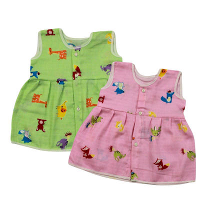 Muslin Cotton Baby Frocks | Pack of 2 | Ultra-Soft, Front-Open Design