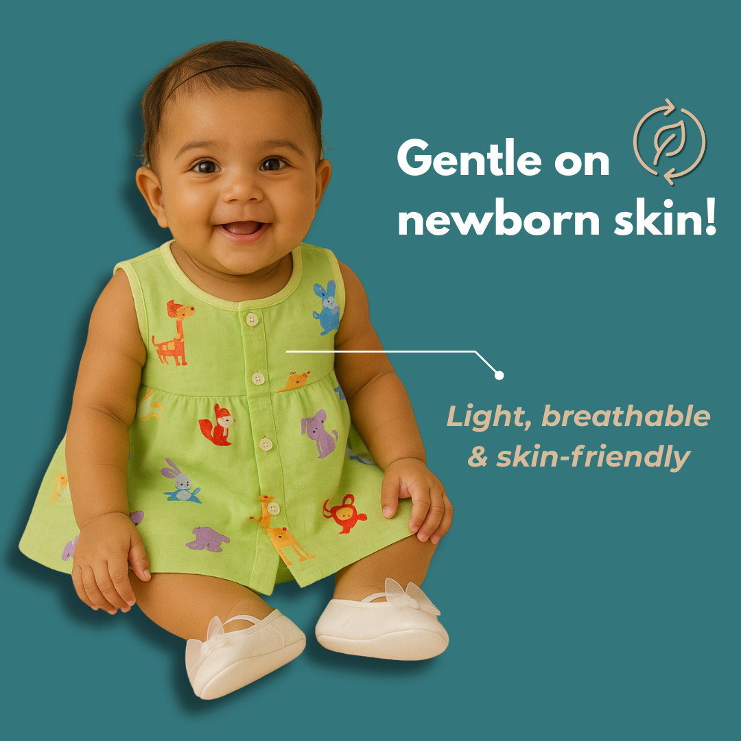 Muslin Cotton Baby Frocks | Pack of 2 | Ultra-Soft, Front-Open Design