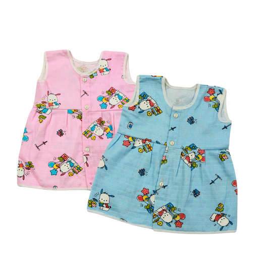 Muslin Cotton Baby Frocks | Pack of 2 | Ultra-Soft, Front-Open Design