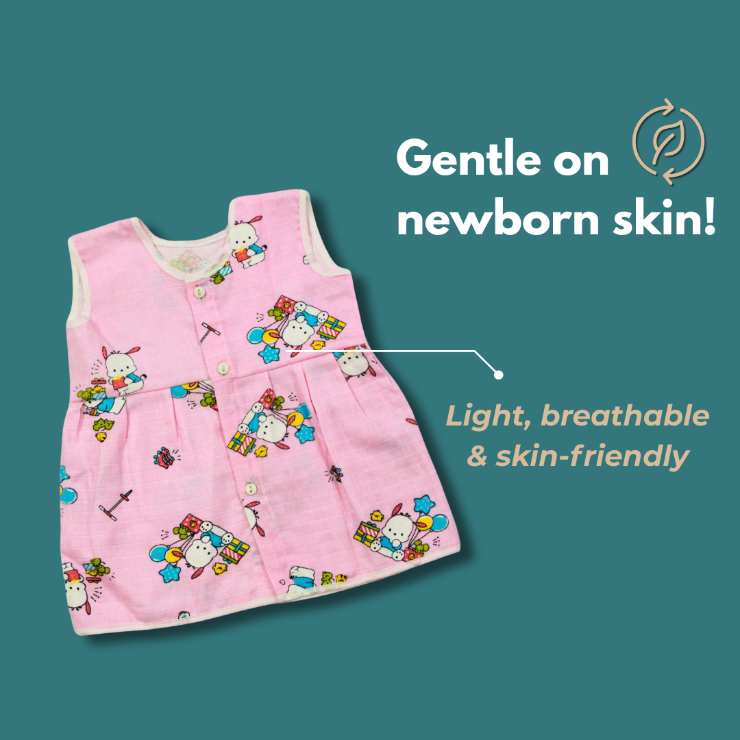 Muslin Cotton Baby Frocks | Pack of 2 | Ultra-Soft, Front-Open Design