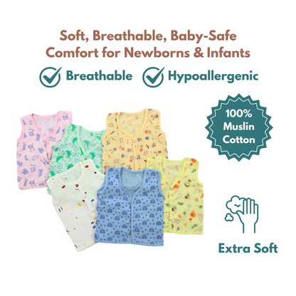 100% Cotton Muslin Button Jabla for Newborns & Infants | Pack of 5