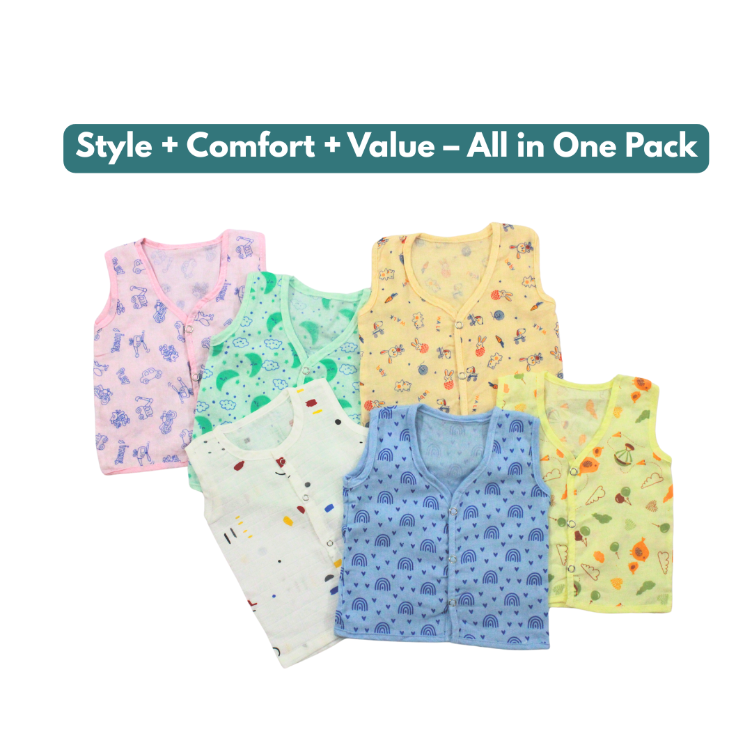 100% Cotton Muslin Button Jabla for Newborns & Infants | Pack of 5