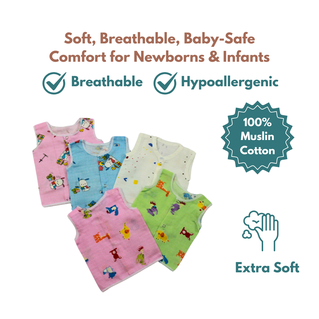 100% Cotton Muslin Button Jabla for Newborns & Infants | Pack of 5