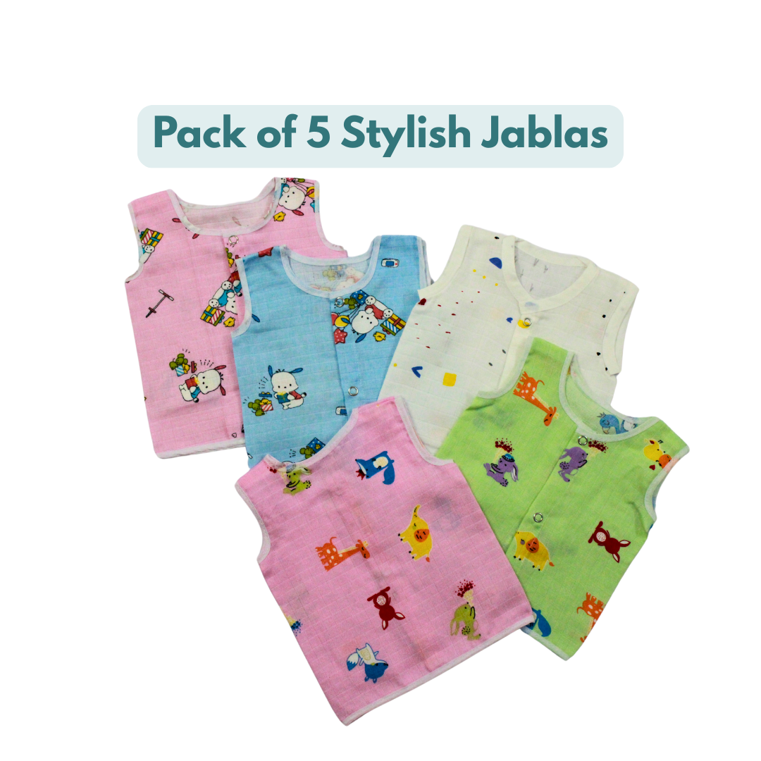 100% Cotton Muslin Button Jabla for Newborns & Infants | Pack of 5