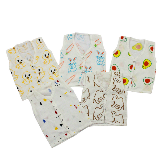 100% Cotton Muslin Button Jabla for Newborns & Infants | Pack of 5