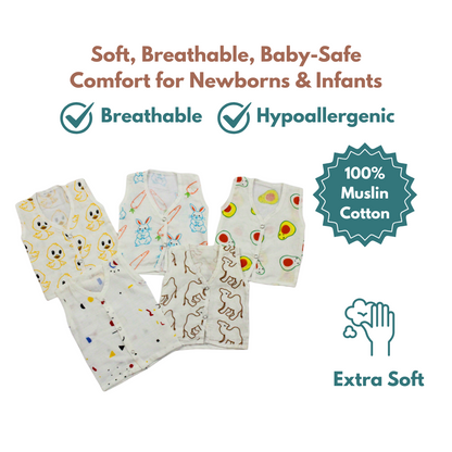 100% Cotton Muslin Button Jabla for Newborns & Infants | Pack of 5