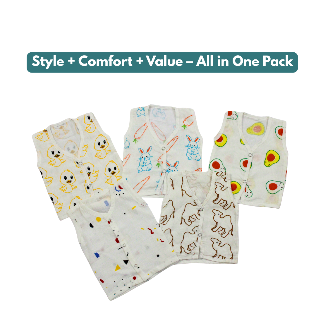 100% Cotton Muslin Button Jabla for Newborns & Infants | Pack of 5
