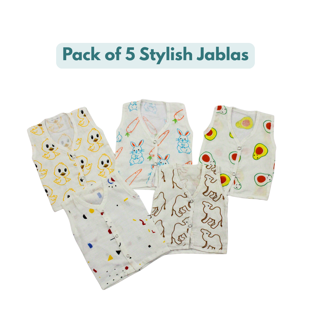 100% Cotton Muslin Button Jabla for Newborns & Infants | Pack of 5