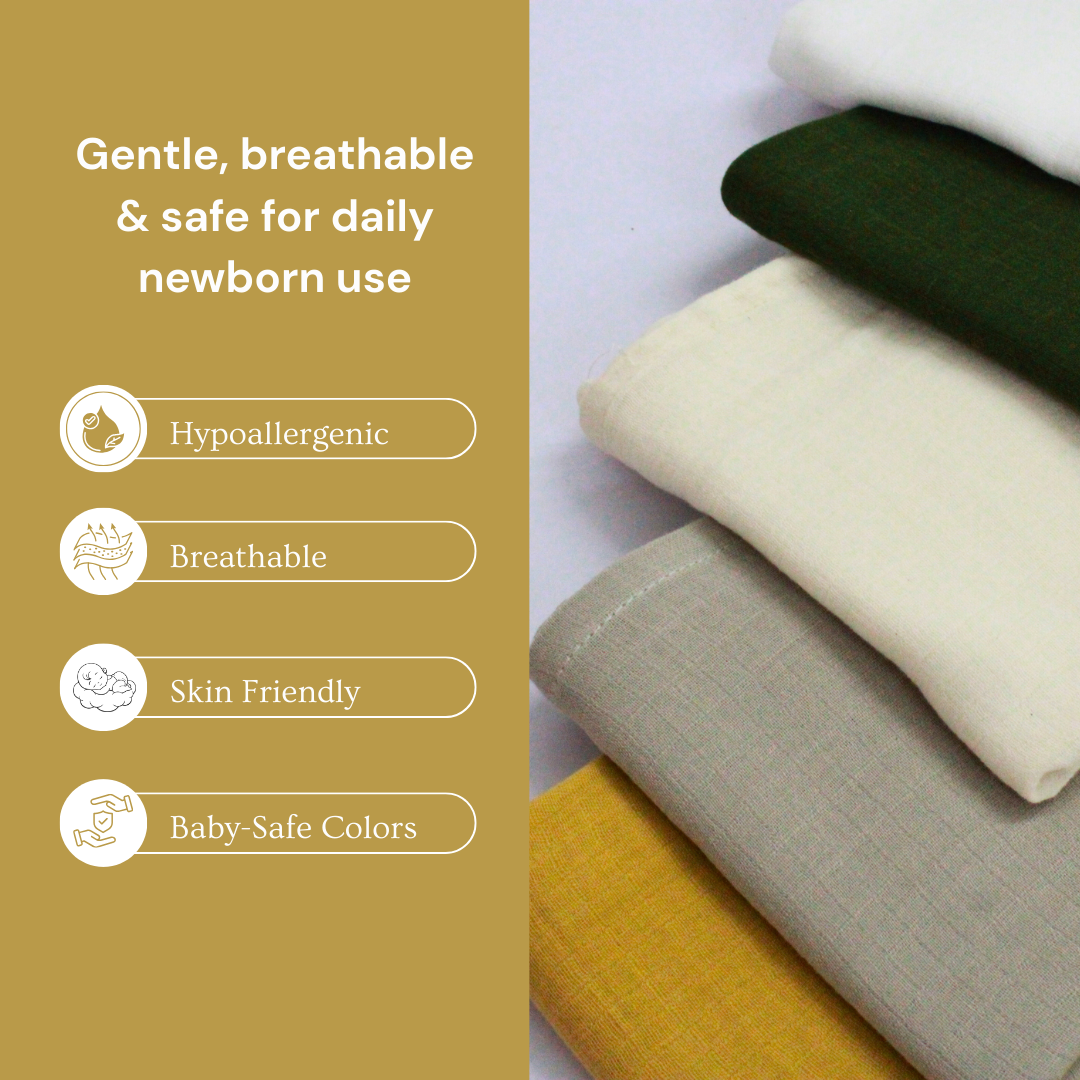 Muslin Baby Bath Towels (Pack of 5), 100×70 cm | Newborn to Toddler