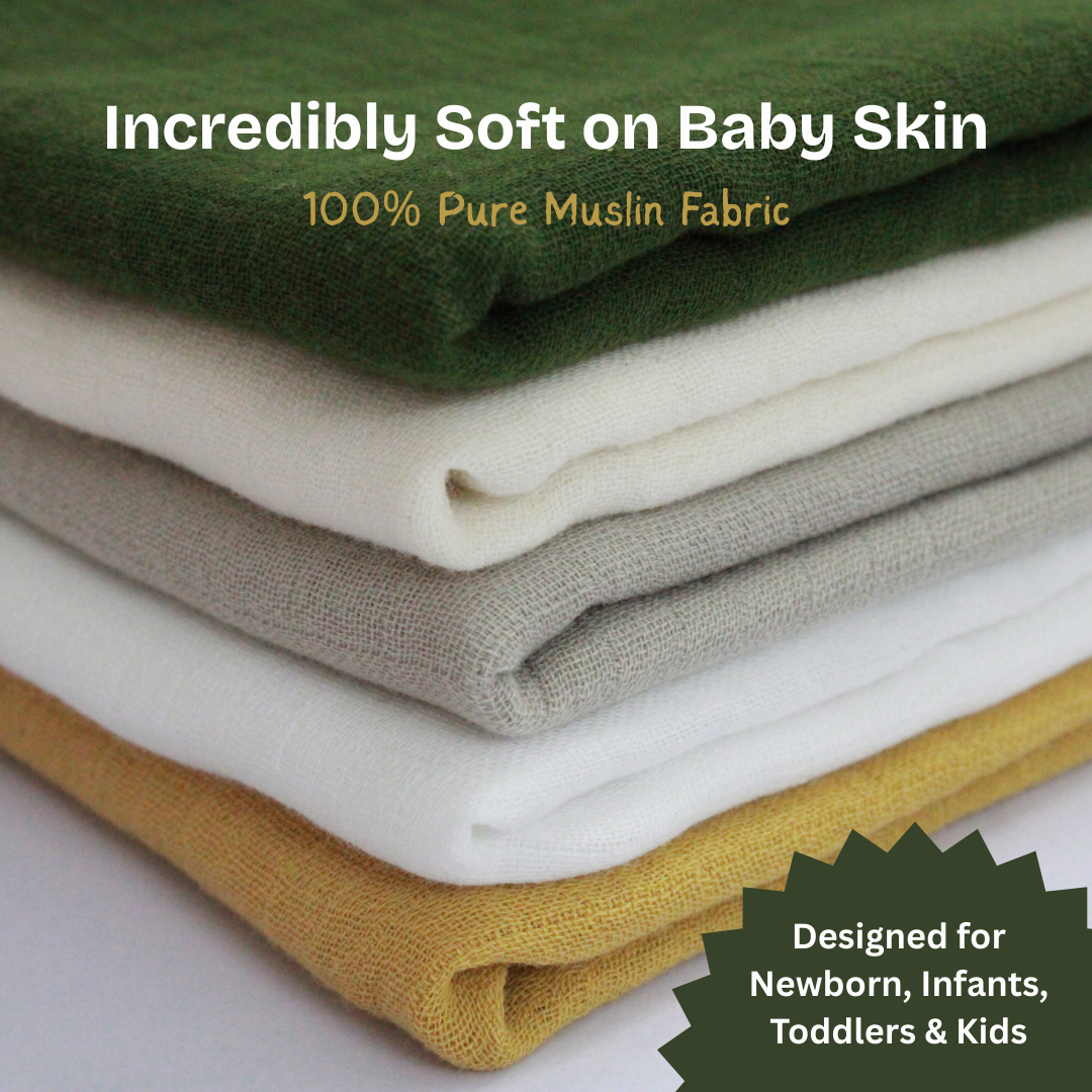 Muslin Baby Bath Towels (Pack of 5), 100×70 cm | Newborn to Toddler