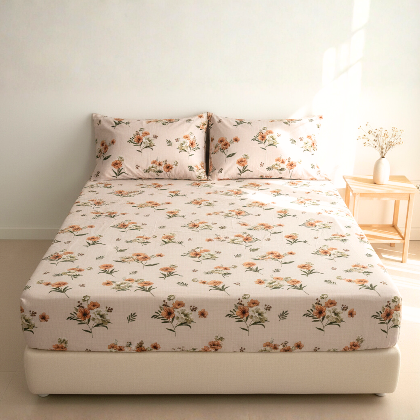 BigMoon Peach Blossom – Cotton Floral Elastic Fitted Sheet (72x78x14")