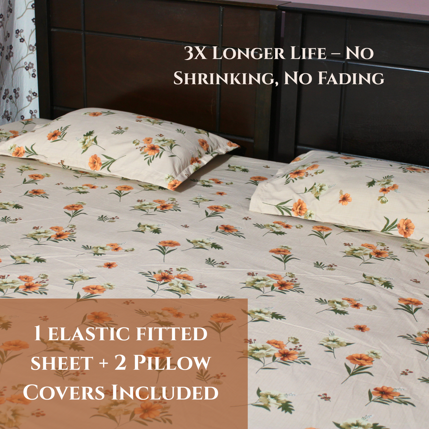 BigMoon Peach Blossom – Cotton Floral Elastic Fitted Sheet (72x78x14")