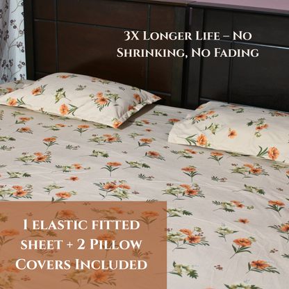 BigMoon Peach Blossom – Cotton Floral Elastic Fitted Sheet (72x78x14")