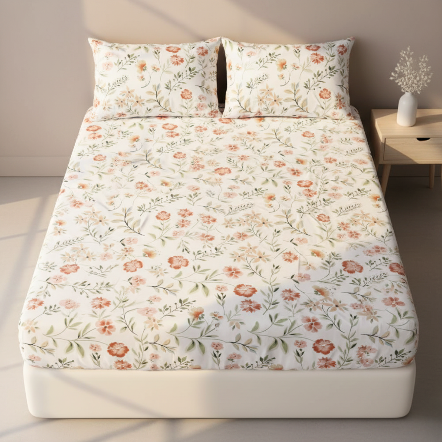 BigMoon Blush Bloom – Floral Cotton Elastic Fitted Sheet (72x78x14")
