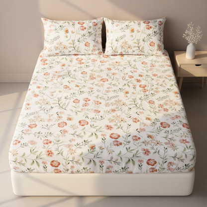 BigMoon Blush Bloom – Floral Cotton Elastic Fitted Sheet (72x78x14")