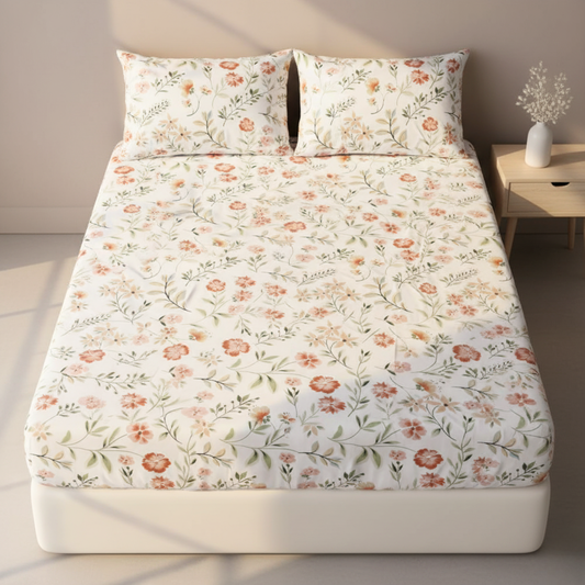 BigMoon Blush Bloom – Floral Cotton Elastic Fitted Sheet (72x78x14")