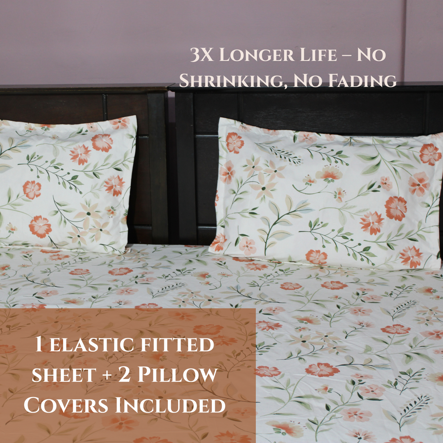 BigMoon Blush Bloom – Floral Cotton Elastic Fitted Sheet (72x78x14")