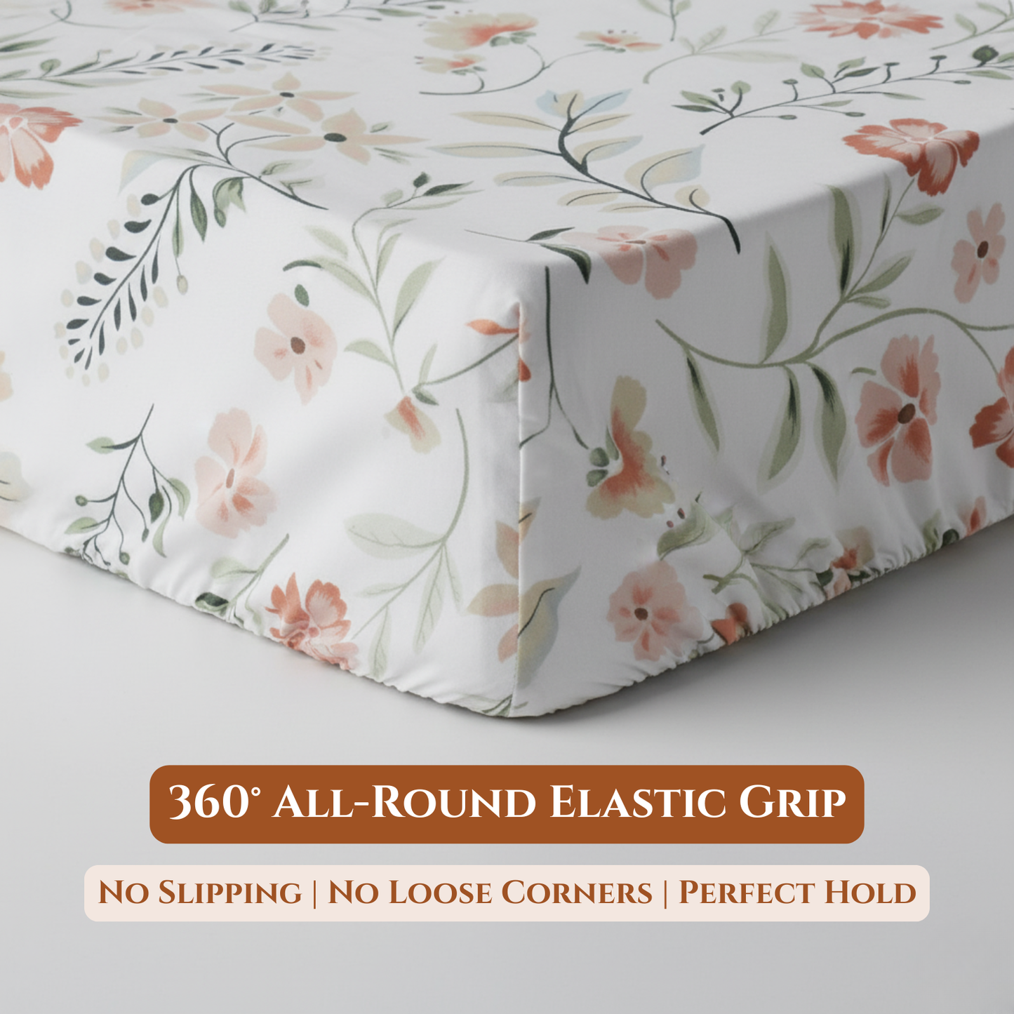 BigMoon Blush Bloom – Floral Cotton Elastic Fitted Sheet (72x78x14")