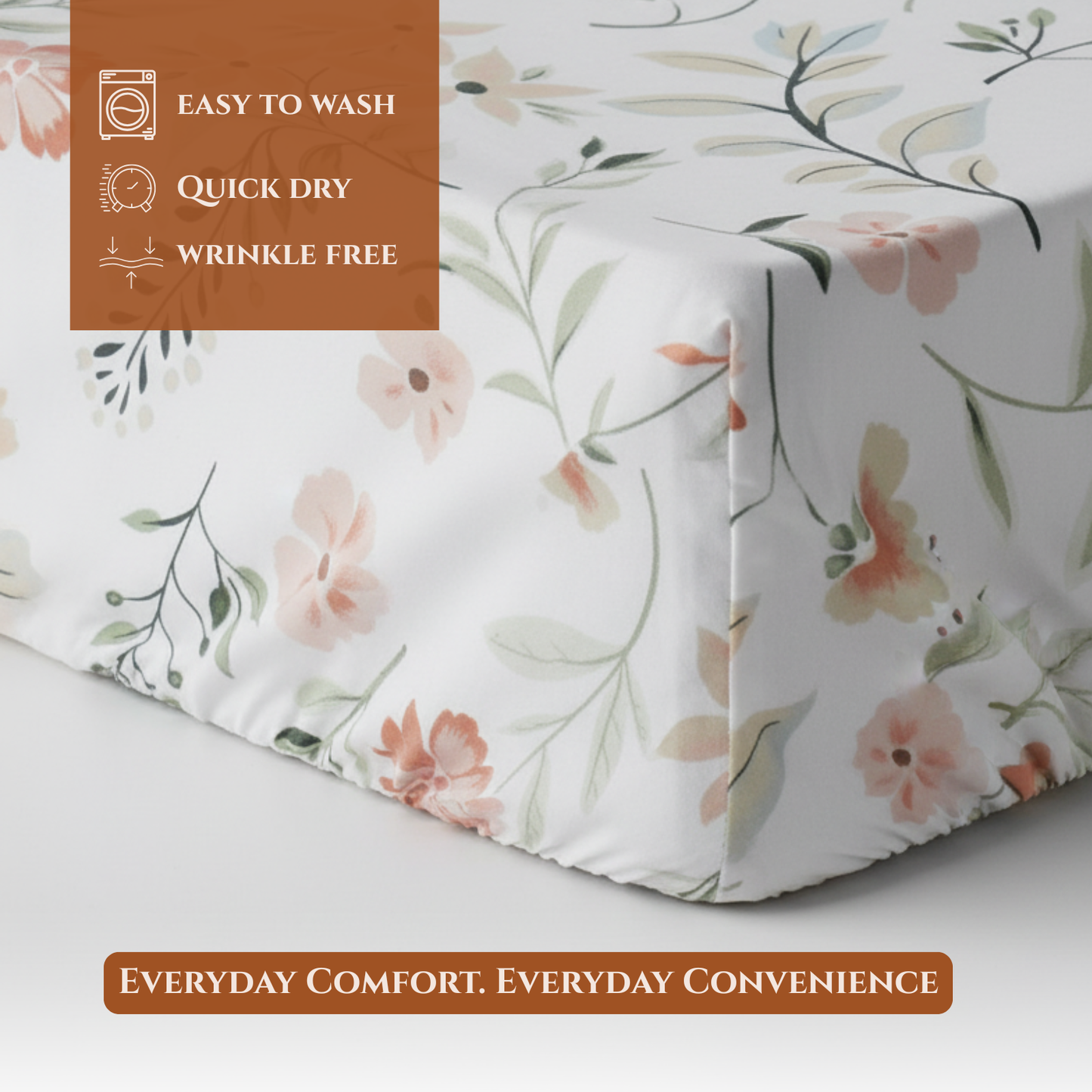 BigMoon Blush Bloom – Floral Cotton Elastic Fitted Sheet (72x78x14")