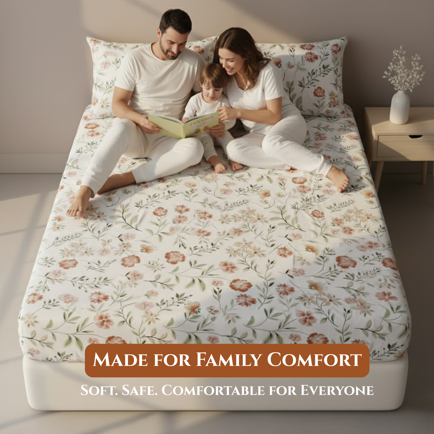 BigMoon Blush Bloom – Floral Cotton Elastic Fitted Sheet (72x78x14")