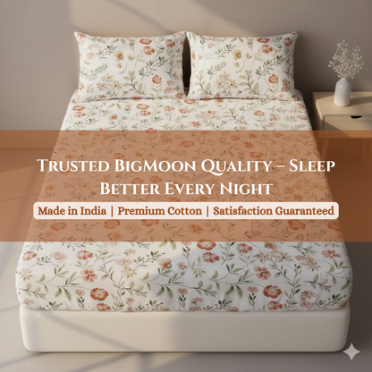 BigMoon Blush Bloom – Floral Cotton Elastic Fitted Sheet (72x78x14")