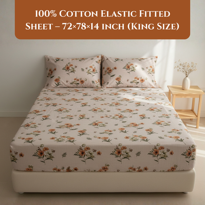 BigMoon Peach Blossom – Cotton Floral Elastic Fitted Sheet (72x78x14")