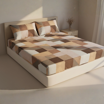 BigMoon Mocha Geometric Charm – Cotton Elastic Fitted Sheet (72x78x14")
