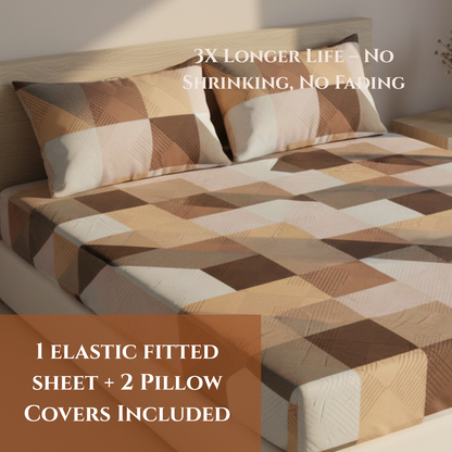 BigMoon Mocha Geometric Charm – Cotton Elastic Fitted Sheet (72x78x14")