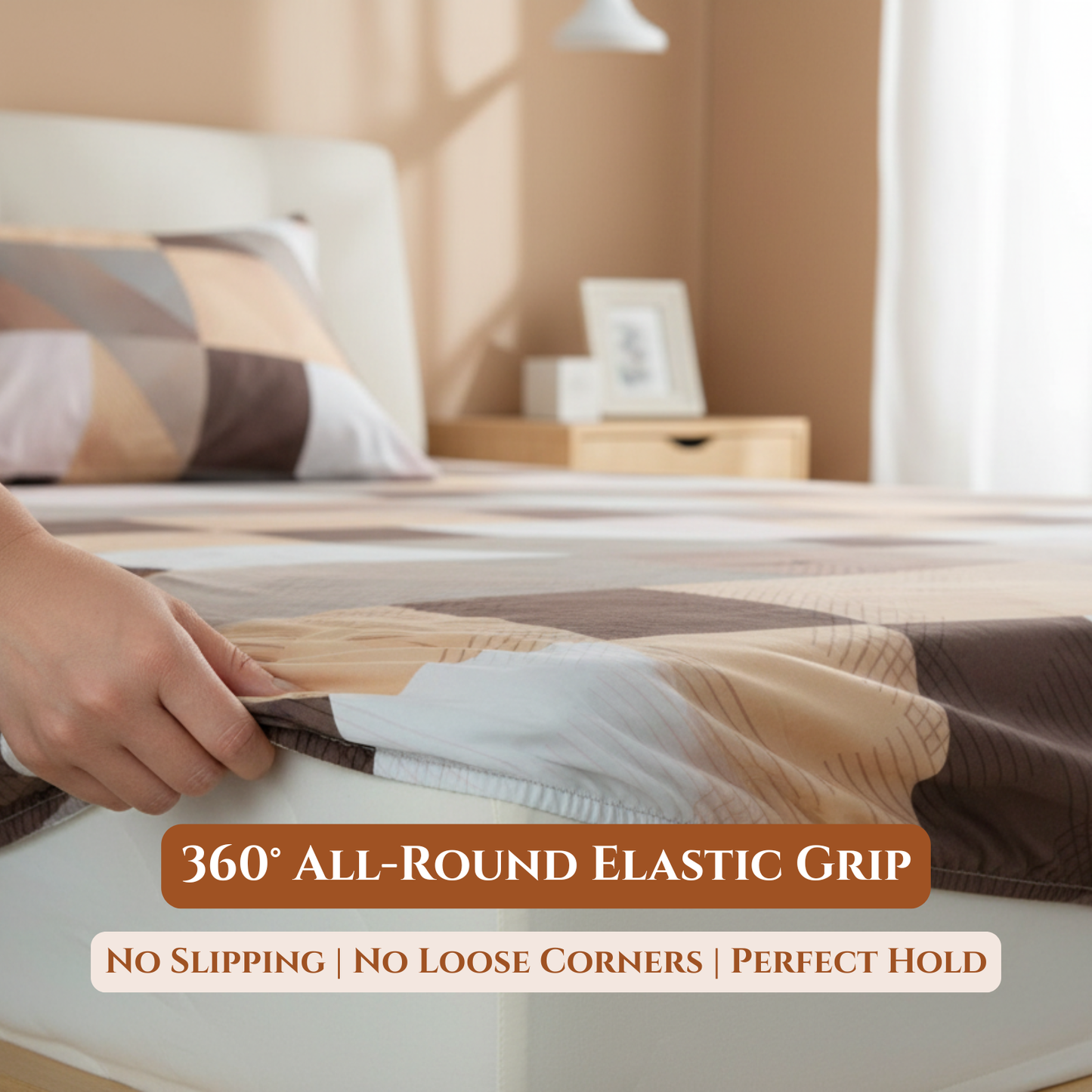 BigMoon Mocha Geometric Charm – Cotton Elastic Fitted Sheet (72x78x14")