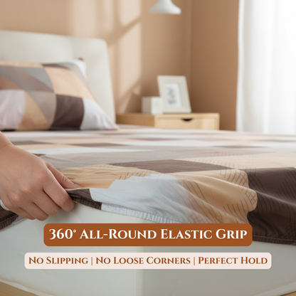 BigMoon Mocha Geometric Charm – Cotton Elastic Fitted Sheet (72x78x14")