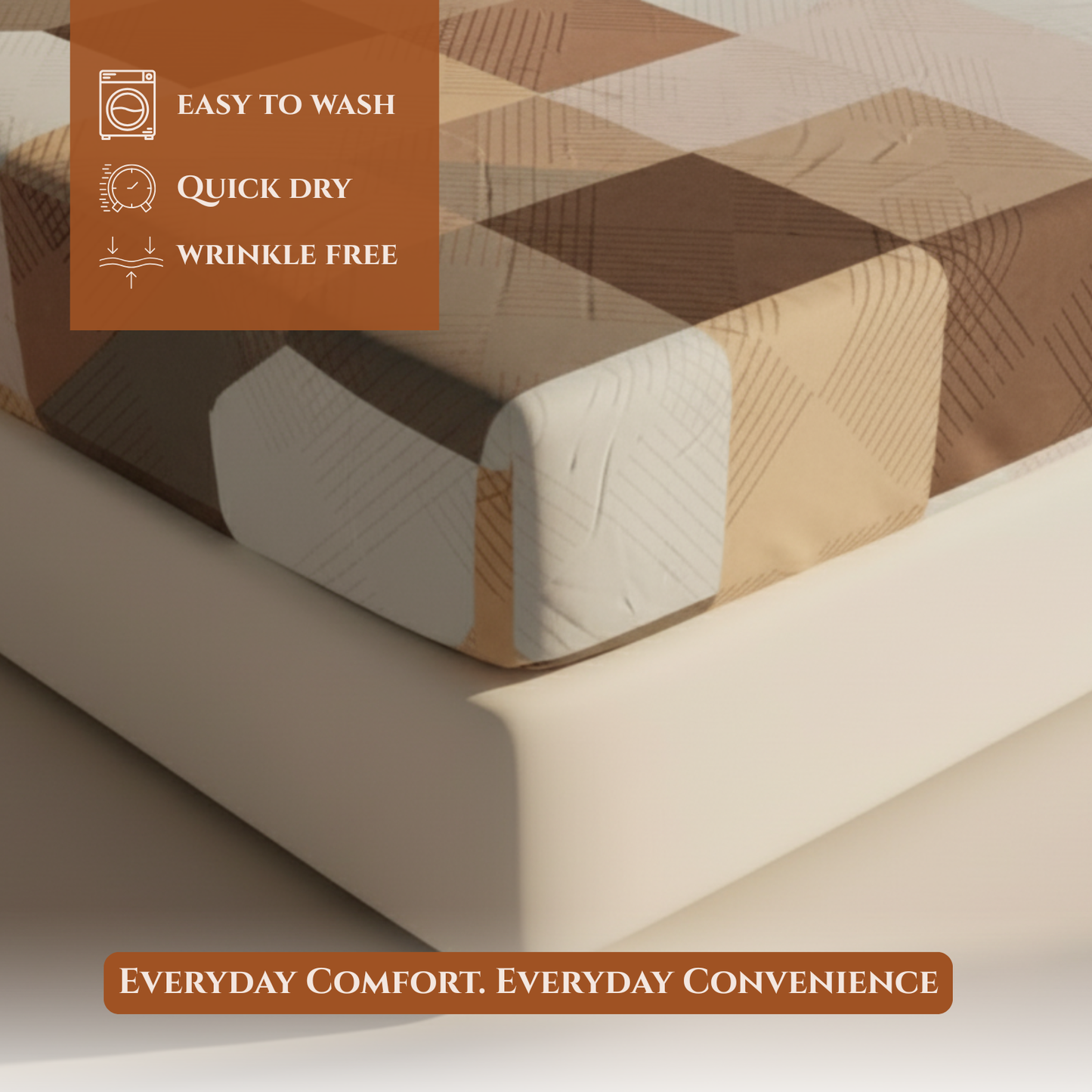 BigMoon Mocha Geometric Charm – Cotton Elastic Fitted Sheet (72x78x14")