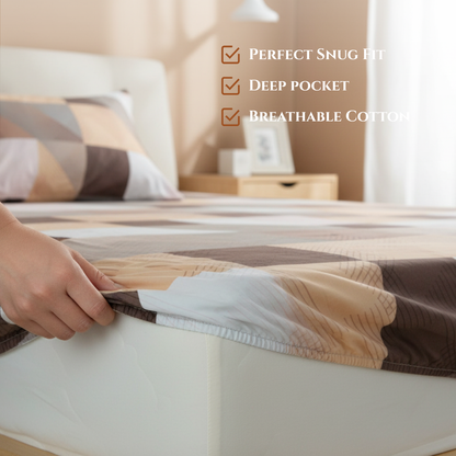 BigMoon Mocha Geometric Charm – Cotton Elastic Fitted Sheet (72x78x14")