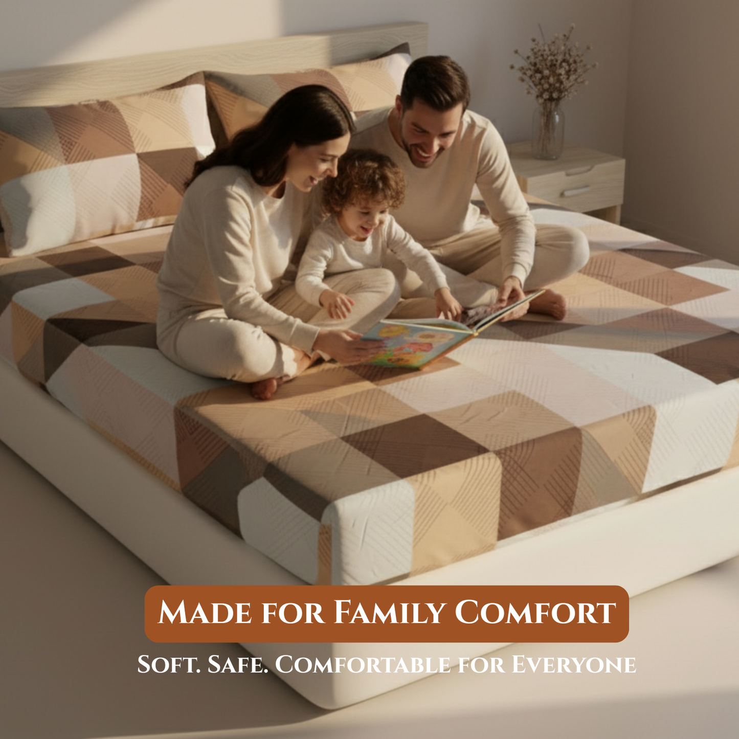 BigMoon Mocha Geometric Charm – Cotton Elastic Fitted Sheet (72x78x14")