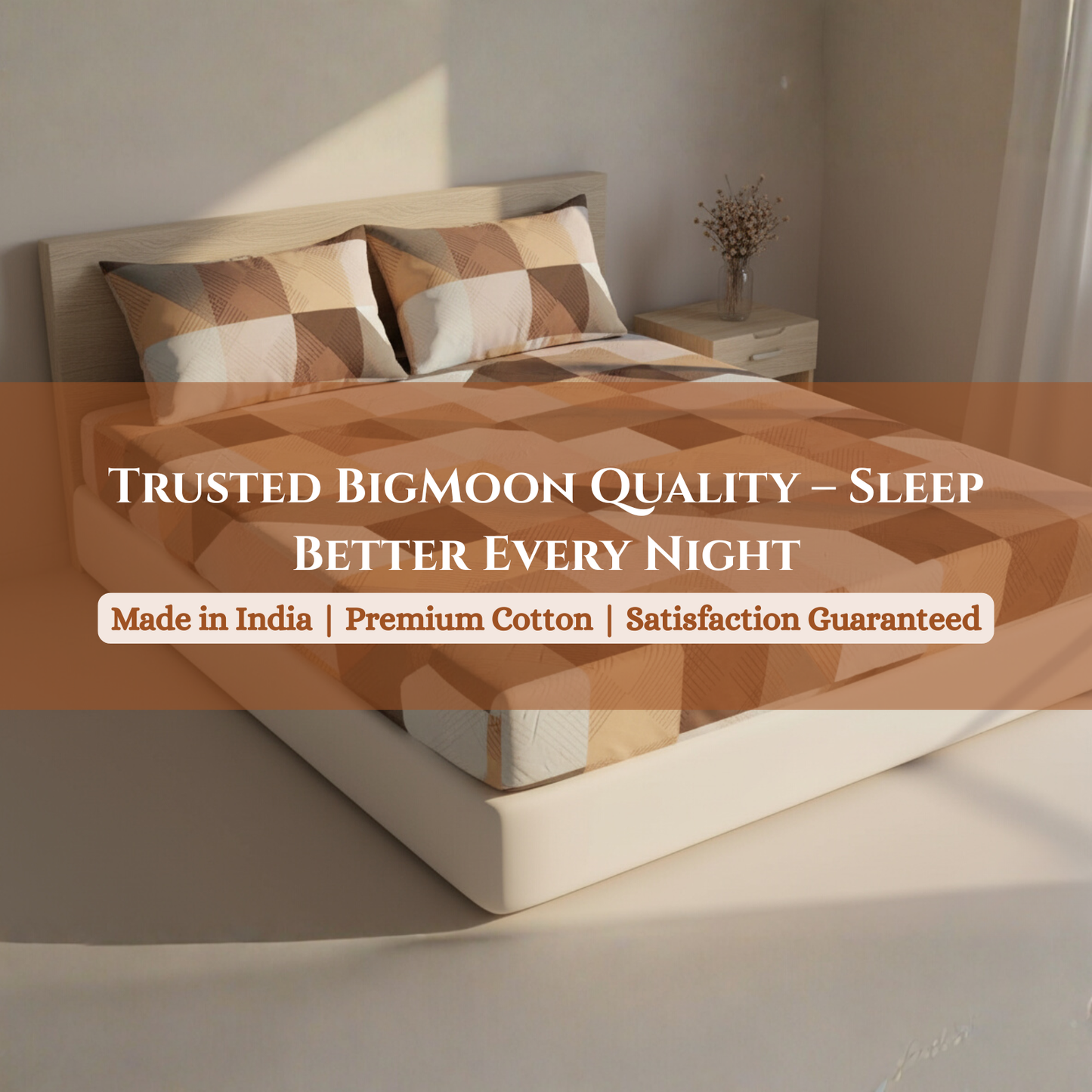 BigMoon Mocha Geometric Charm – Cotton Elastic Fitted Sheet (72x78x14")