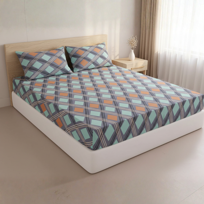 BigMoon Aqua Grid Luxe – 100% Cotton Fitted Sheet (72x78x14")