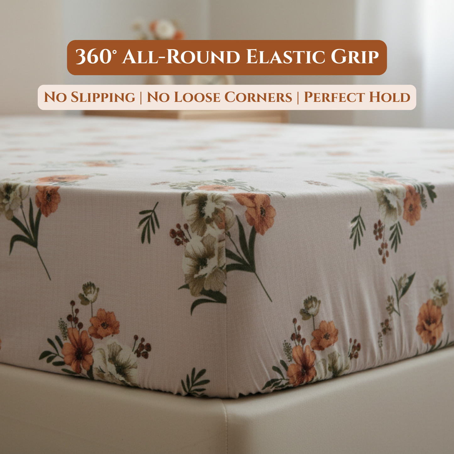 BigMoon Peach Blossom – Cotton Floral Elastic Fitted Sheet (72x78x14")