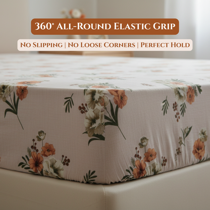 BigMoon Peach Blossom – Cotton Floral Elastic Fitted Sheet (72x78x14")