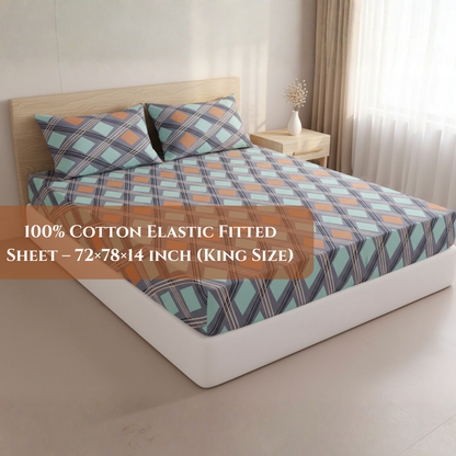 BigMoon Aqua Grid Luxe – 100% Cotton Fitted Sheet (72x78x14")