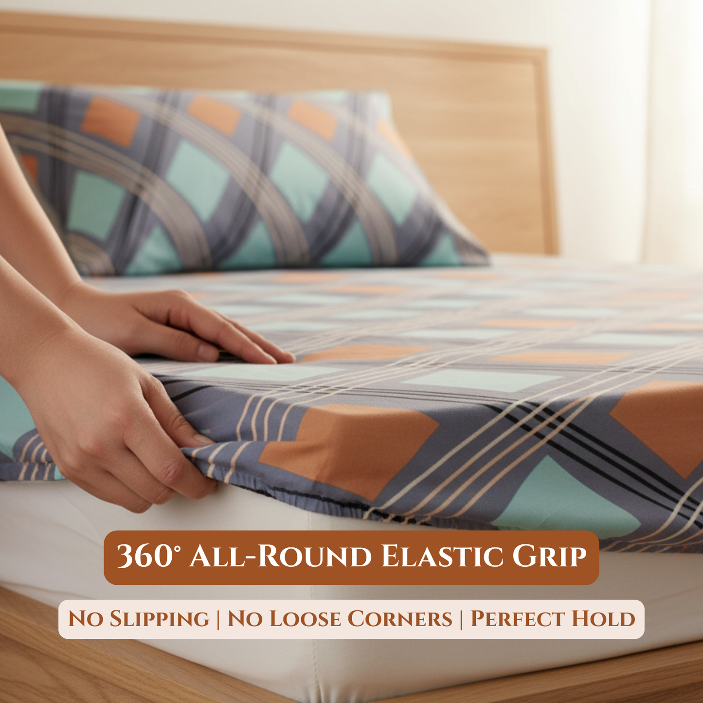 BigMoon Aqua Grid Luxe – 100% Cotton Fitted Sheet (72x78x14")